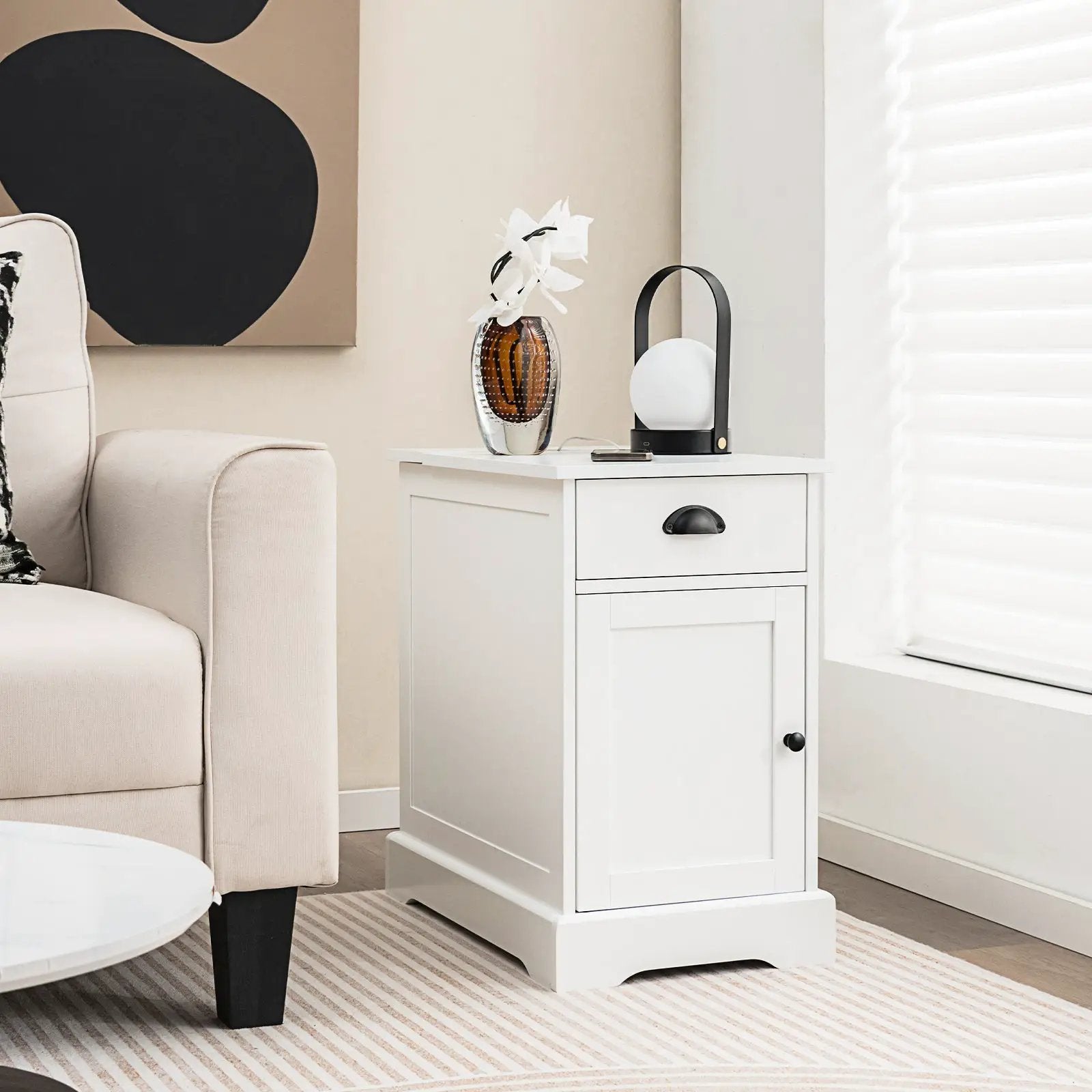 End Table with Charging Station and Flip Top-White by DirectDeals
