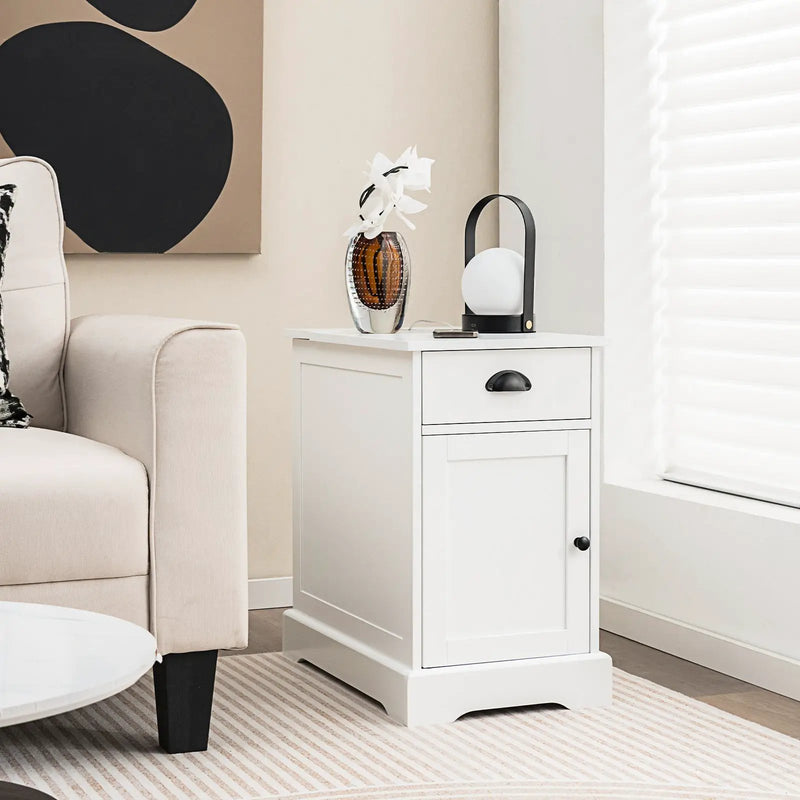 End Table with Charging Station and Flip Top-White by DirectDeals