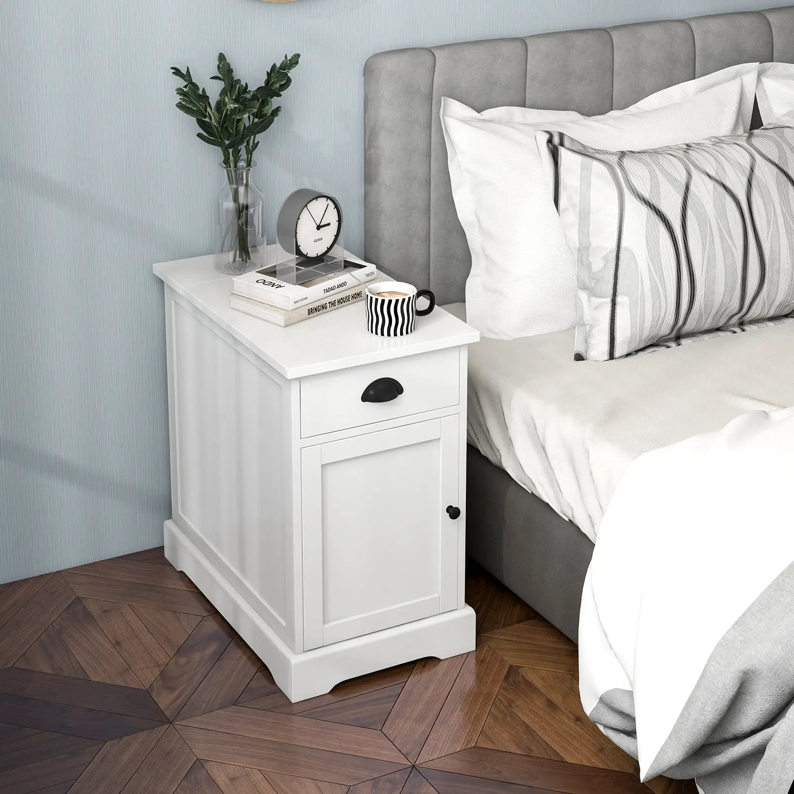 End Table with Charging Station and Flip Top-White by DirectDeals