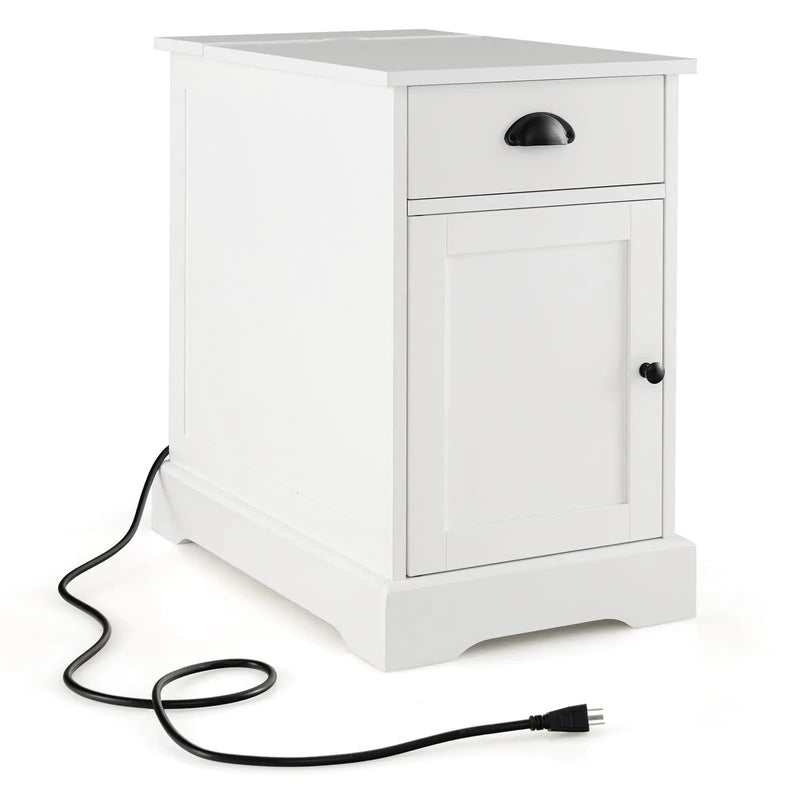 End Table with Charging Station and Flip Top-White by DirectDeals