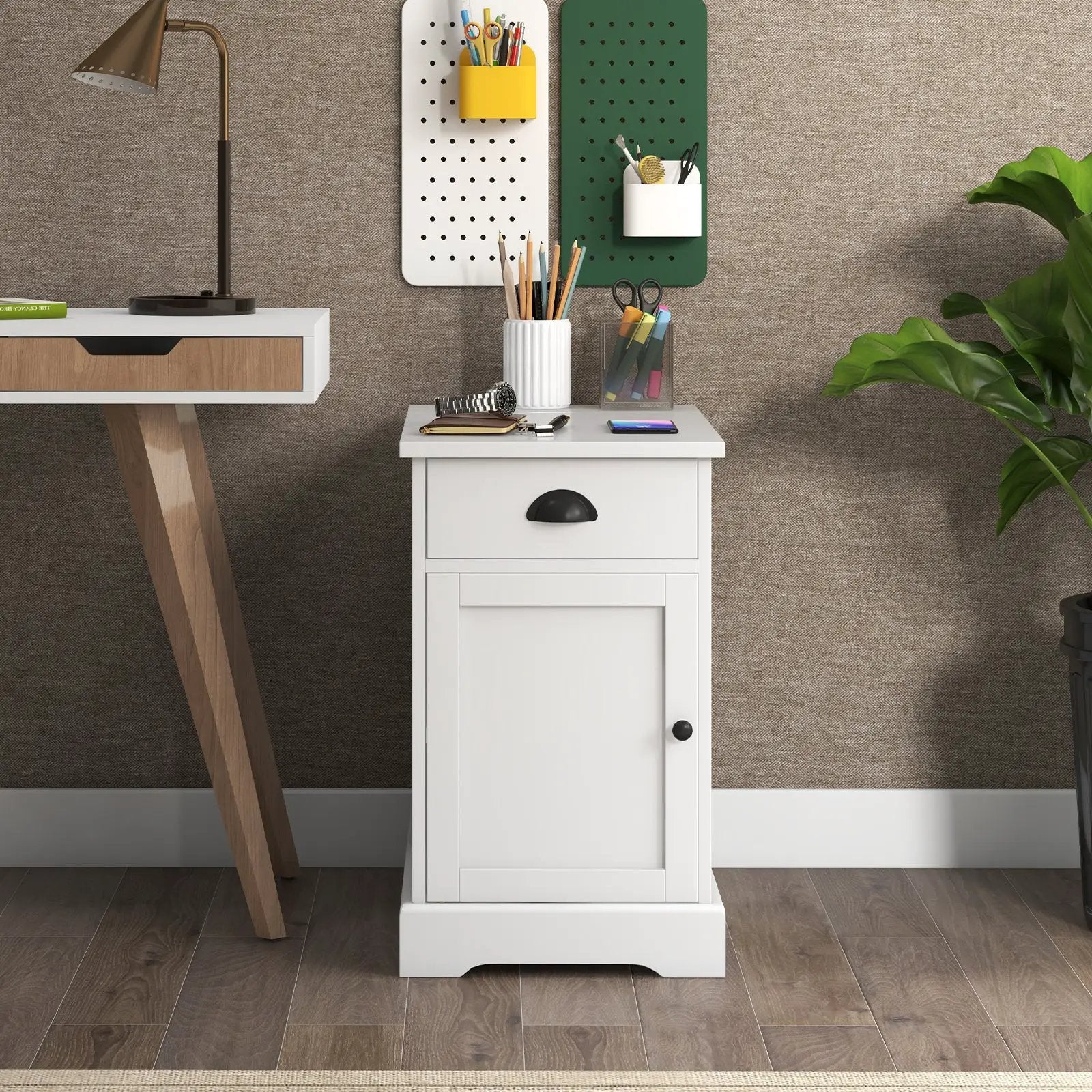 End Table with Charging Station and Flip Top-White by DirectDeals
