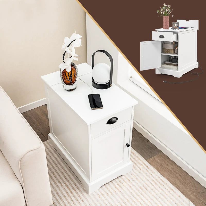 End Table with Charging Station and Flip Top-White by DirectDeals