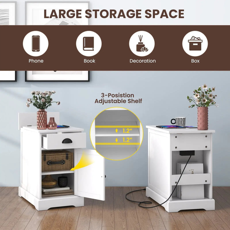 End Table with Charging Station and Flip Top-White by DirectDeals