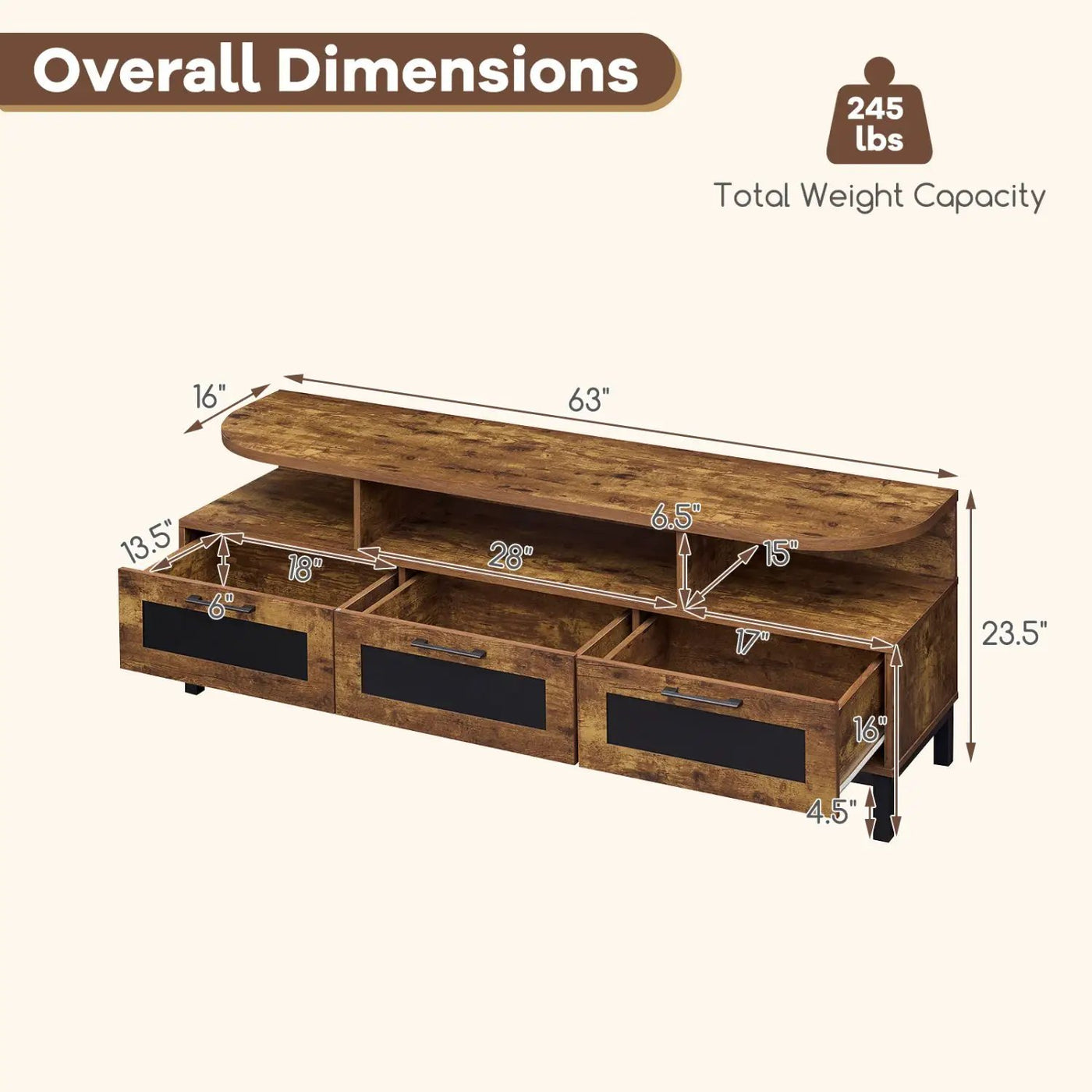 Entertainment Center with 3 Storage Drawers and Open Shelves by DirectDeals