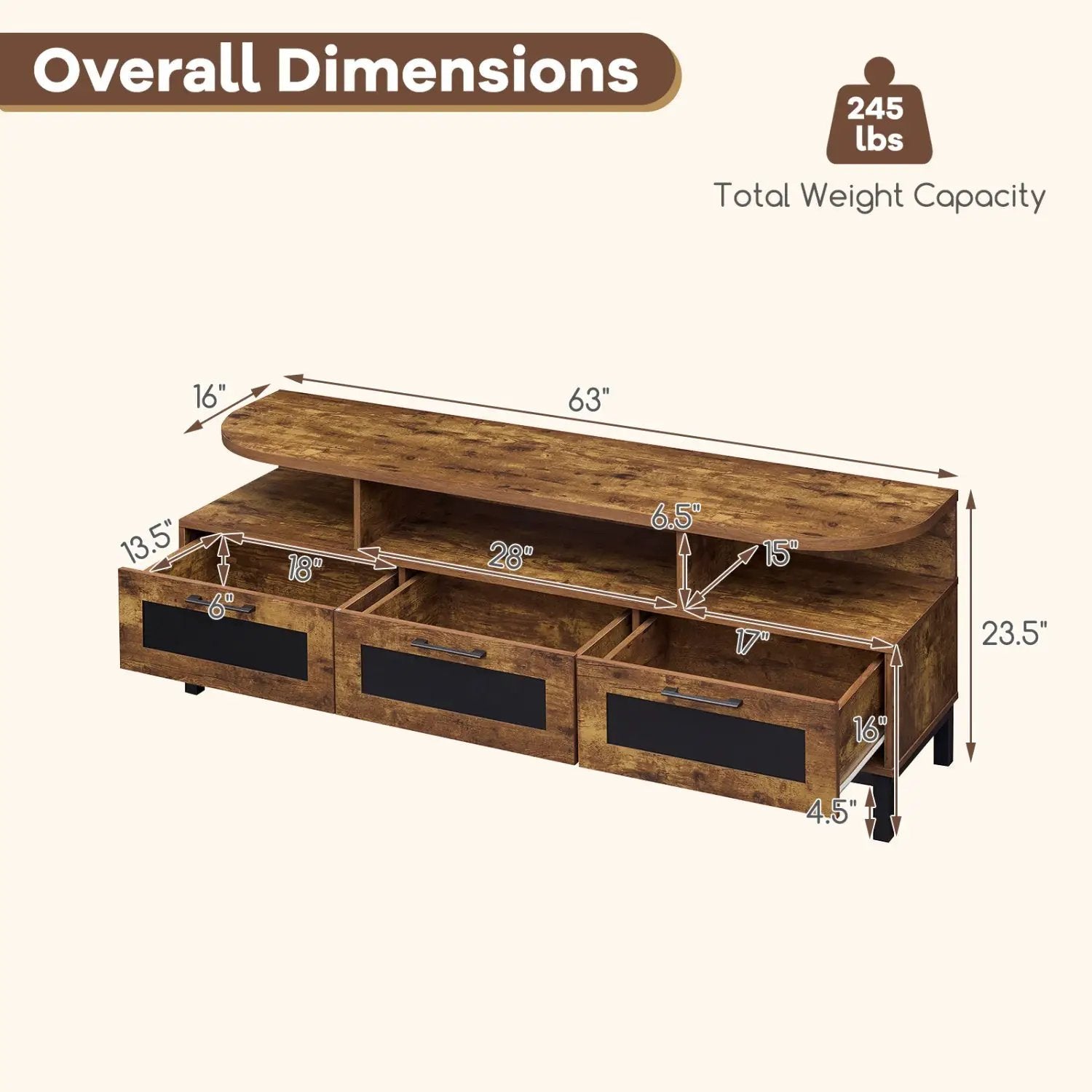 Entertainment Center with 3 Storage Drawers and Open Shelves by DirectDeals