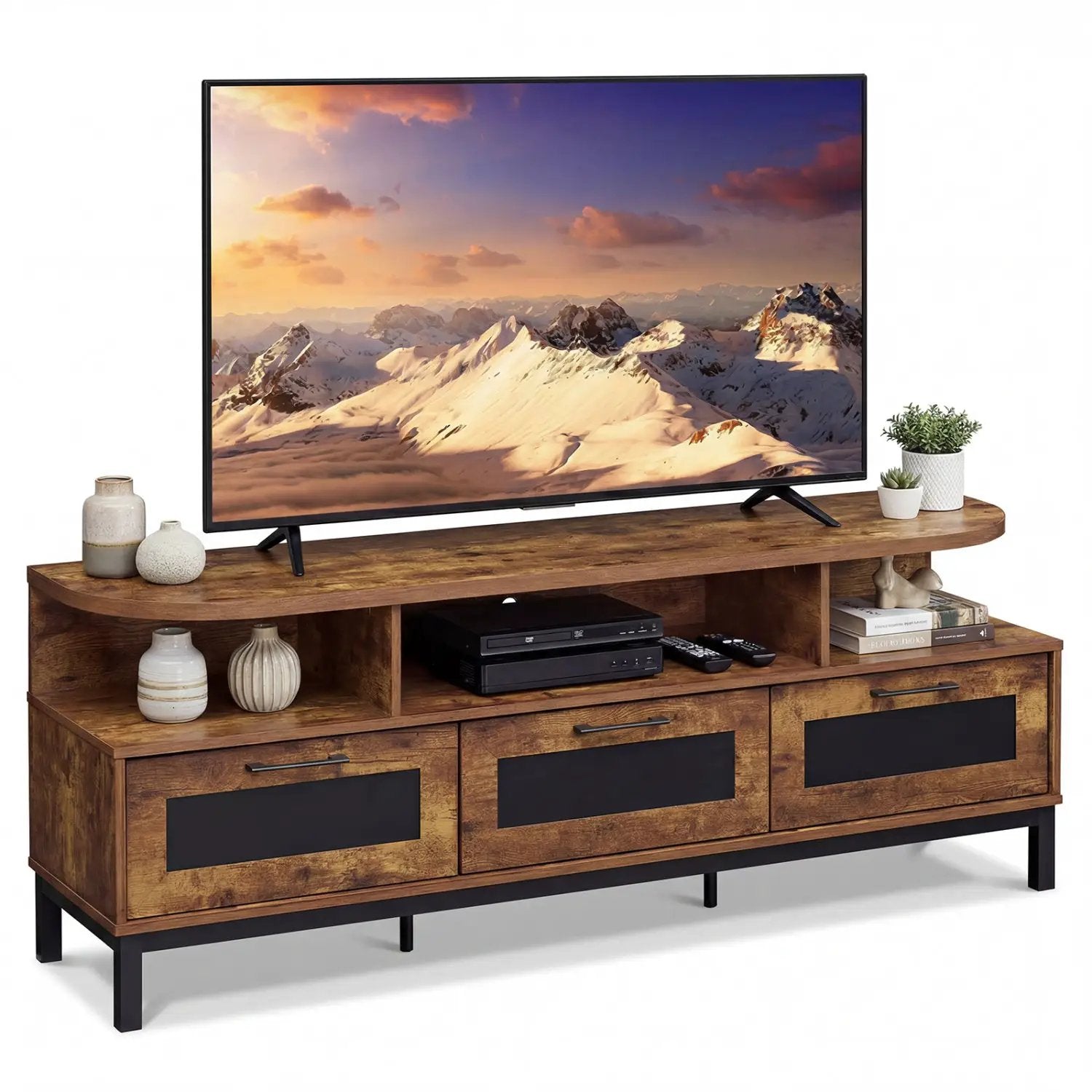 Entertainment Center with 3 Storage Drawers and Open Shelves by DirectDeals