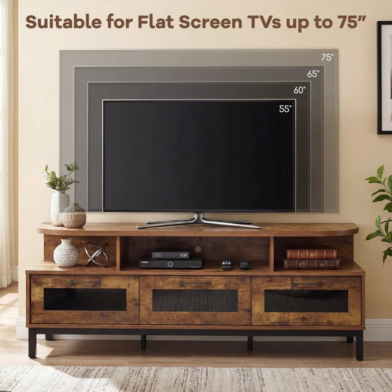 Entertainment Center with 3 Storage Drawers and Open Shelves by DirectDeals