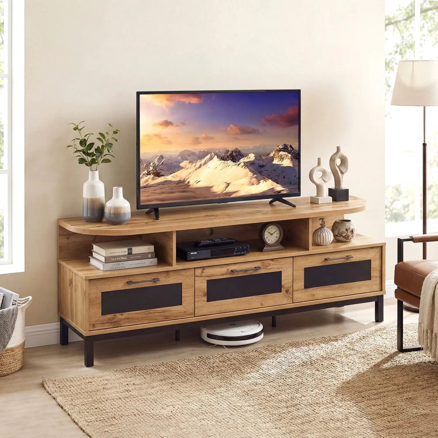 Entertainment Center with 3 Storage Drawers and Open Shelves by DirectDeals