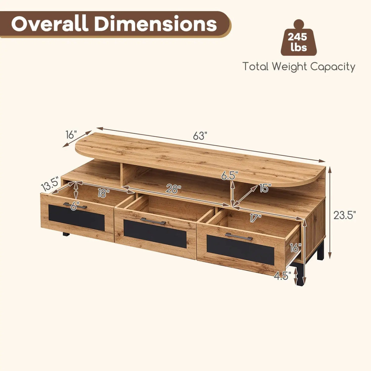 Entertainment Center with 3 Storage Drawers and Open Shelves by DirectDeals