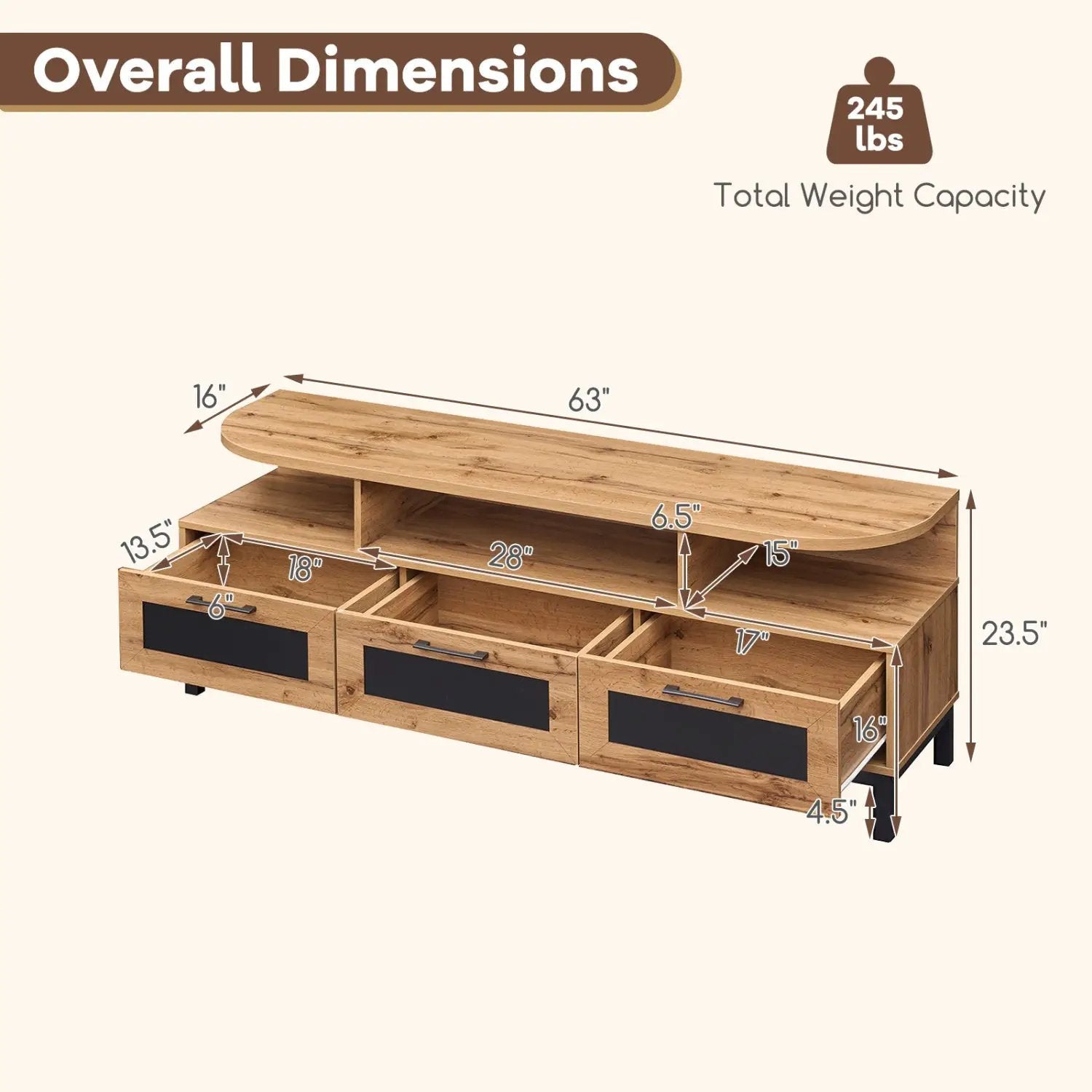 Entertainment Center with 3 Storage Drawers and Open Shelves by DirectDeals