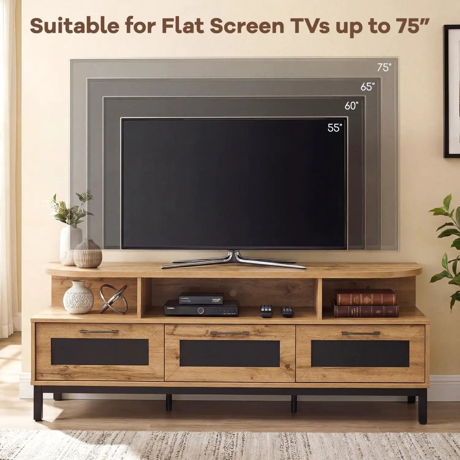 Entertainment Center with 3 Storage Drawers and Open Shelves by DirectDeals