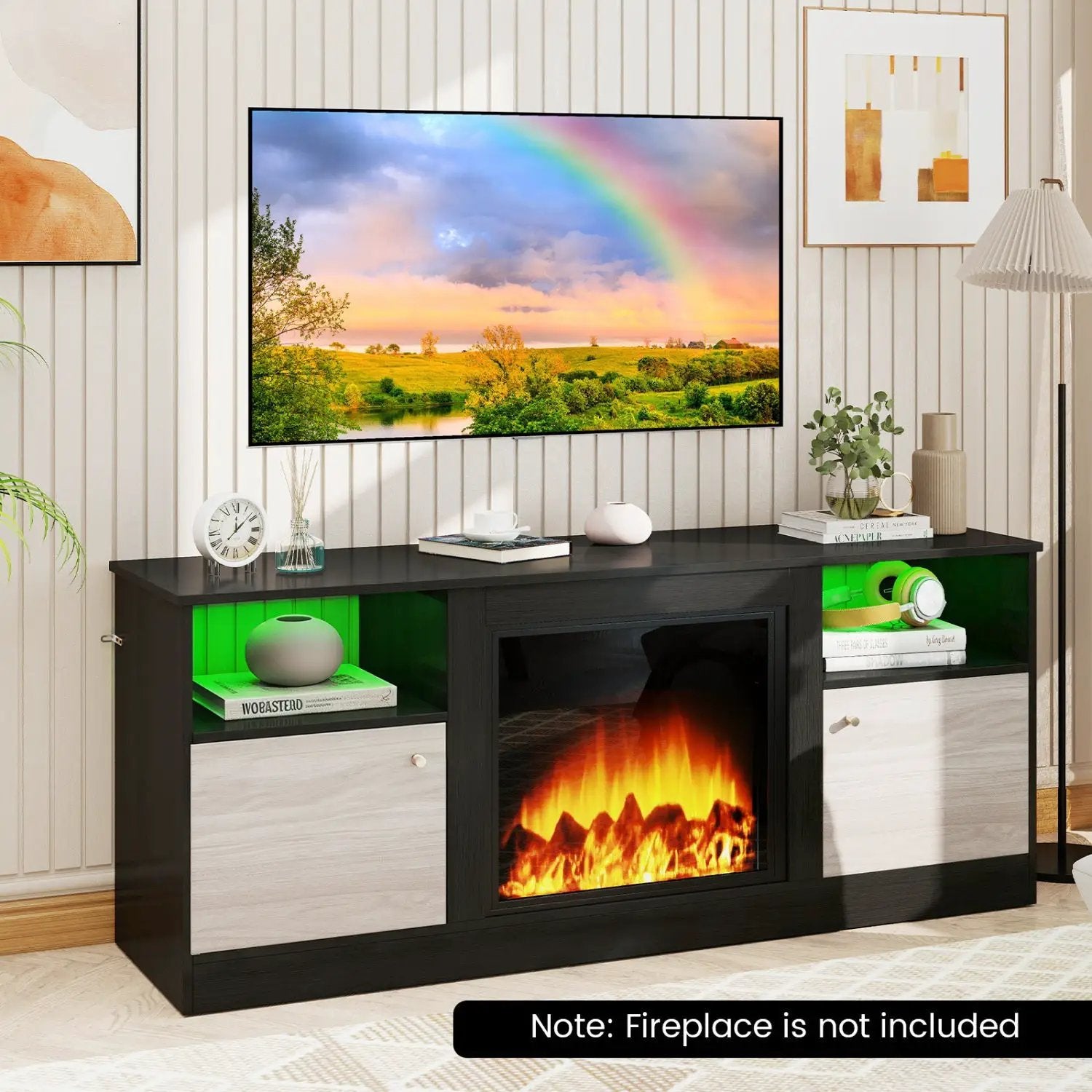 TV Stand for 65" TVs with LED Lighting & Fireplace Insert by DirectDeals
