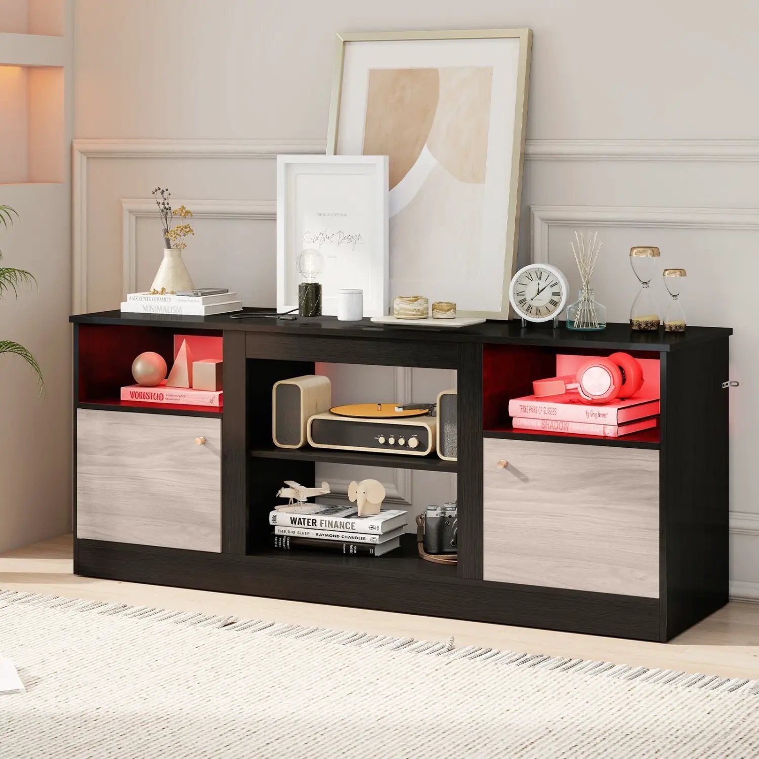 TV Stand for 65" TVs with LED Lighting & Fireplace Insert by DirectDeals