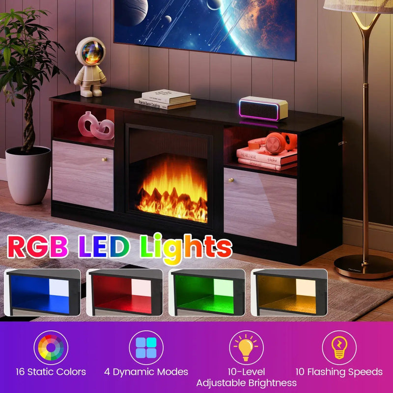 TV Stand for 65" TVs with LED Lighting & Fireplace Insert by DirectDeals