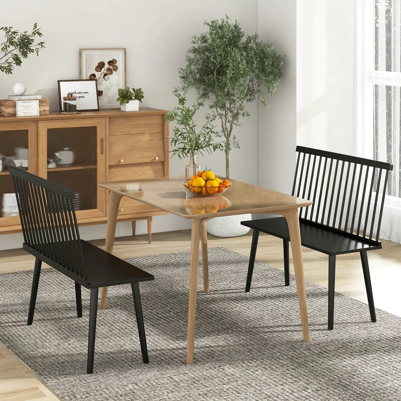 Entryway Bench for 2 with Spindle Back for Kitchen Dining Room Hallway by DirectDeals