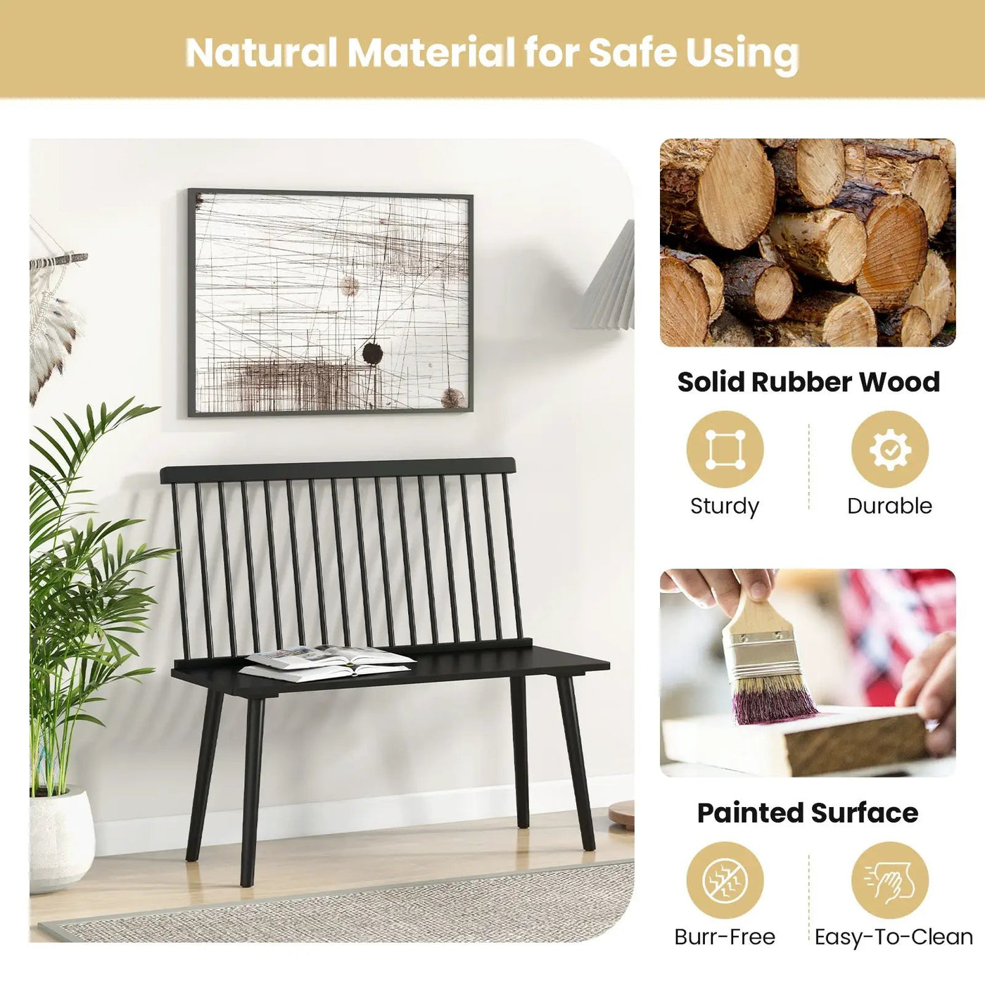 Entryway Bench for 2 with Spindle Back for Kitchen Dining Room Hallway by DirectDeals