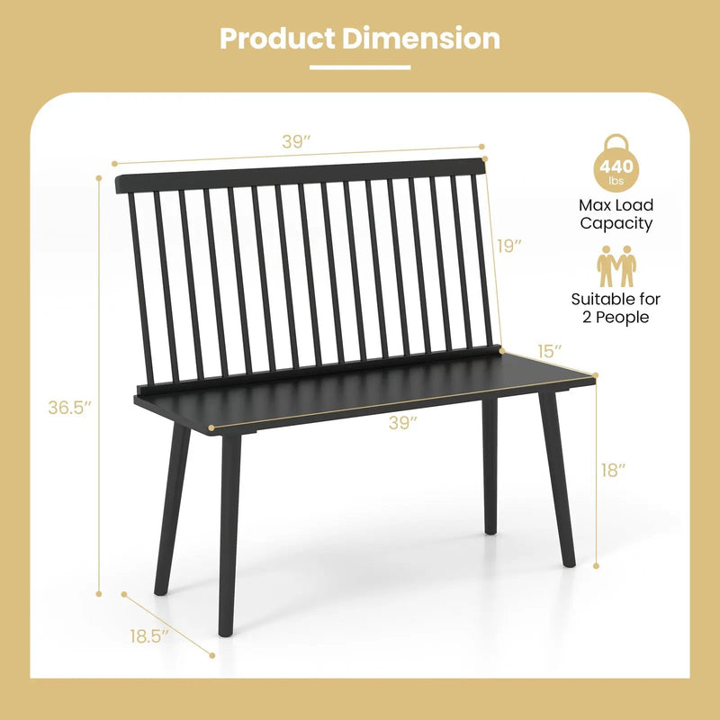 Entryway Bench for 2 with Spindle Back for Kitchen Dining Room Hallway by DirectDeals