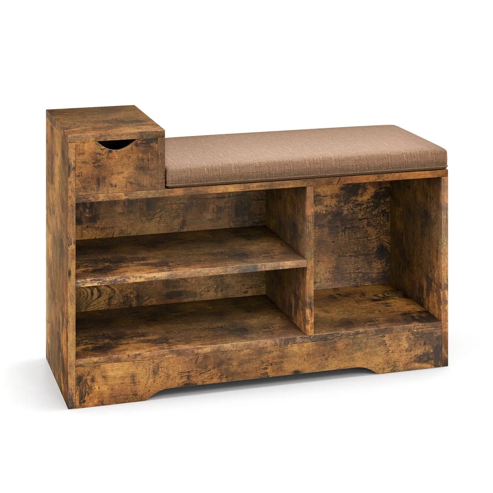 Entryway Storage Shoe Bench with 1 Storage Drawer and 3 Open Compartments-Rustic Brown by DirectDeals