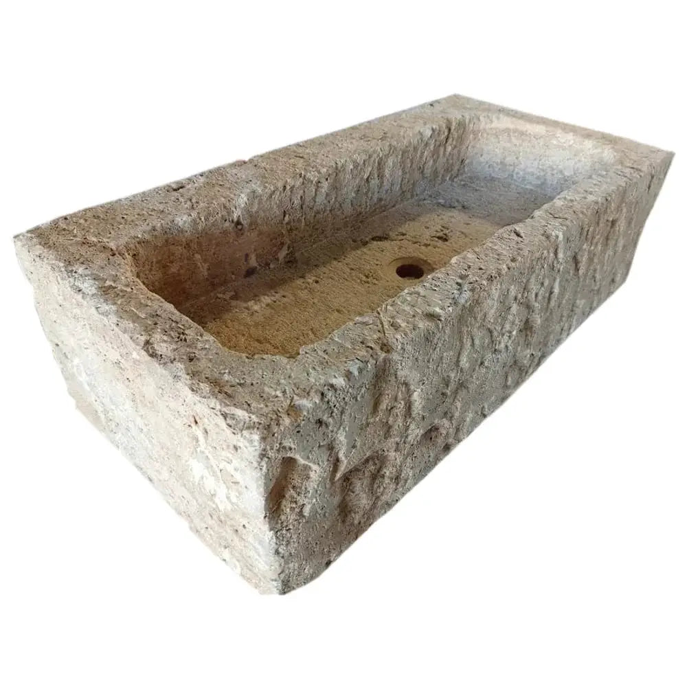 Light Travertine Wall-Mount Outdoor Sink - Handcrafted Rustic Old-World 18x28x8 by GobekDesign