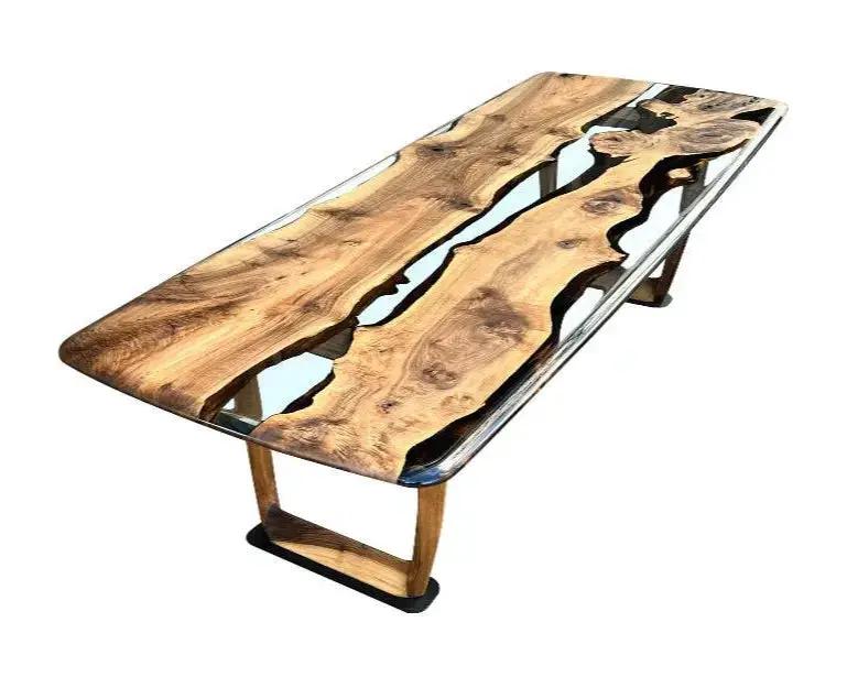Epoxy Resin River Dining Table Featured Walnut Wood Leg by Gizz