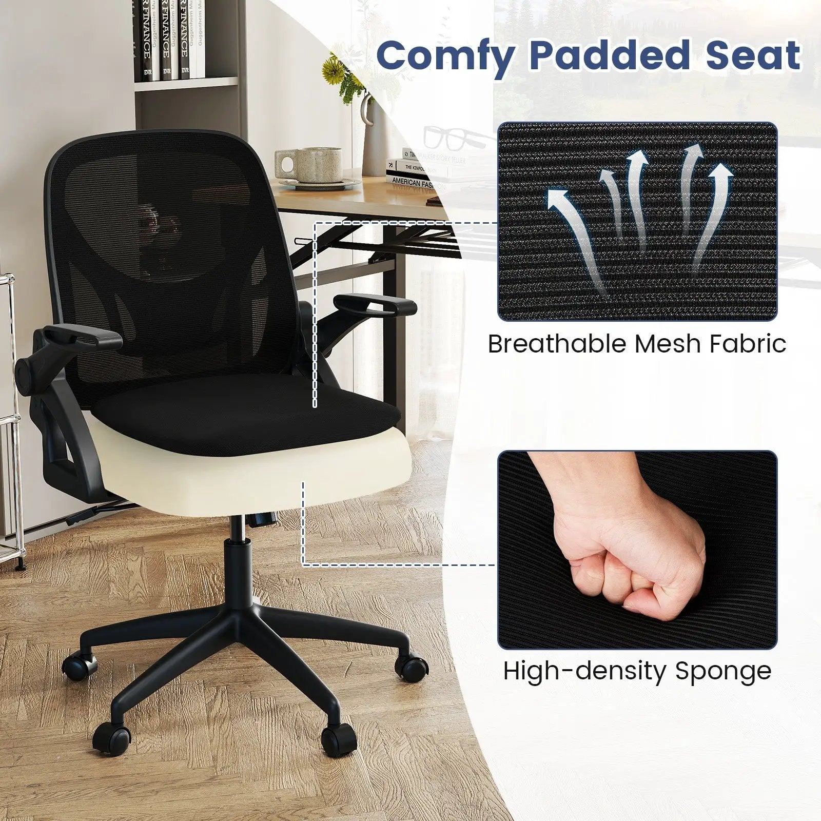Ergonomic Computer Desk Chair with Lumbar Support and Flip-up Arms by DirectDeals