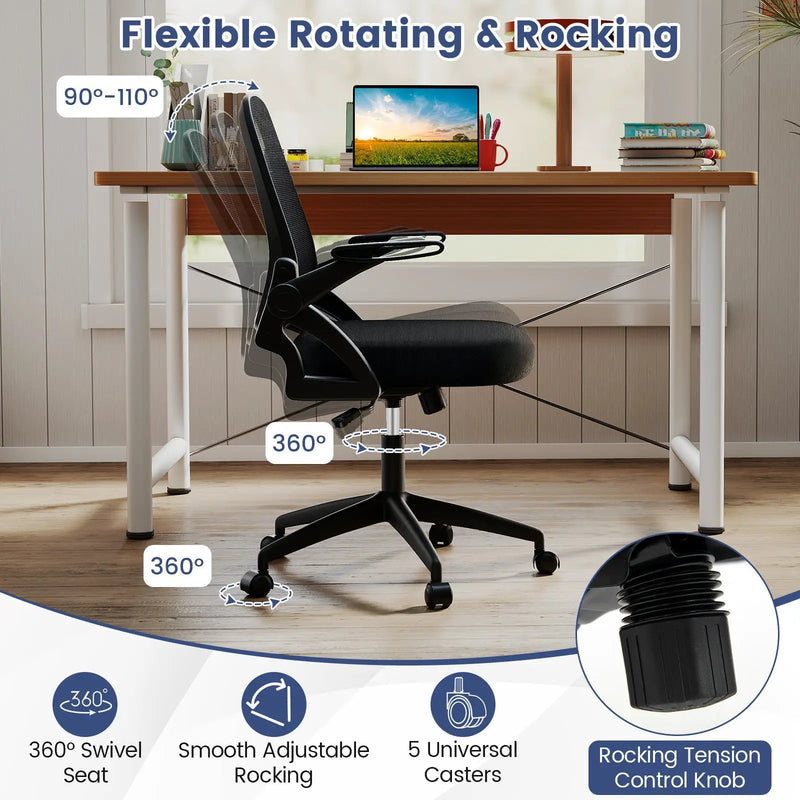 Ergonomic Computer Desk Chair with Lumbar Support and Flip-up Arms by DirectDeals