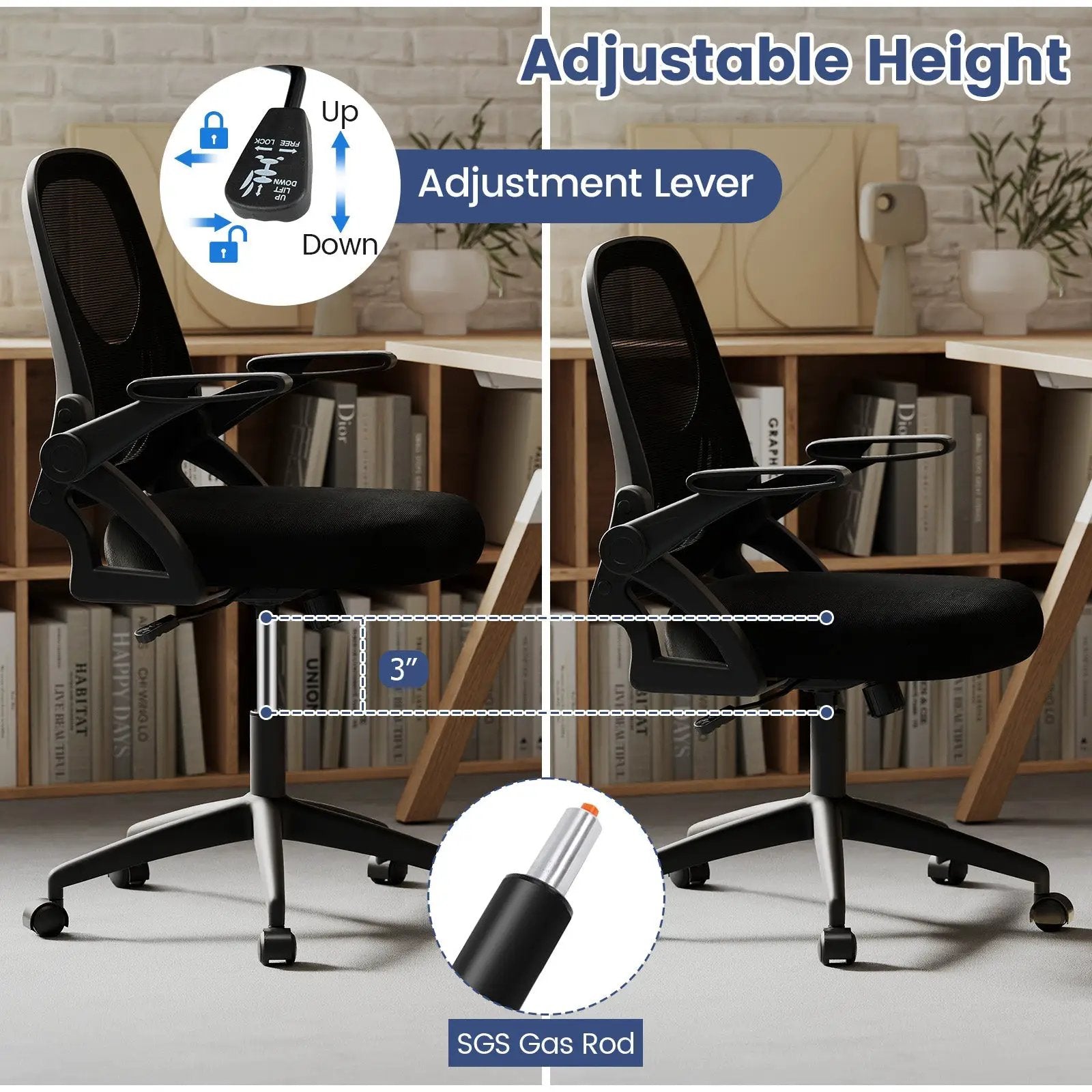 Ergonomic Computer Desk Chair with Lumbar Support and Flip-up Arms by DirectDeals