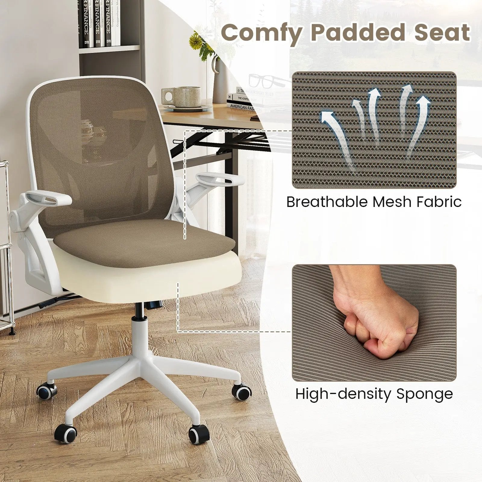 Ergonomic Computer Desk Chair with Lumbar Support and Flip-up Arms by DirectDeals