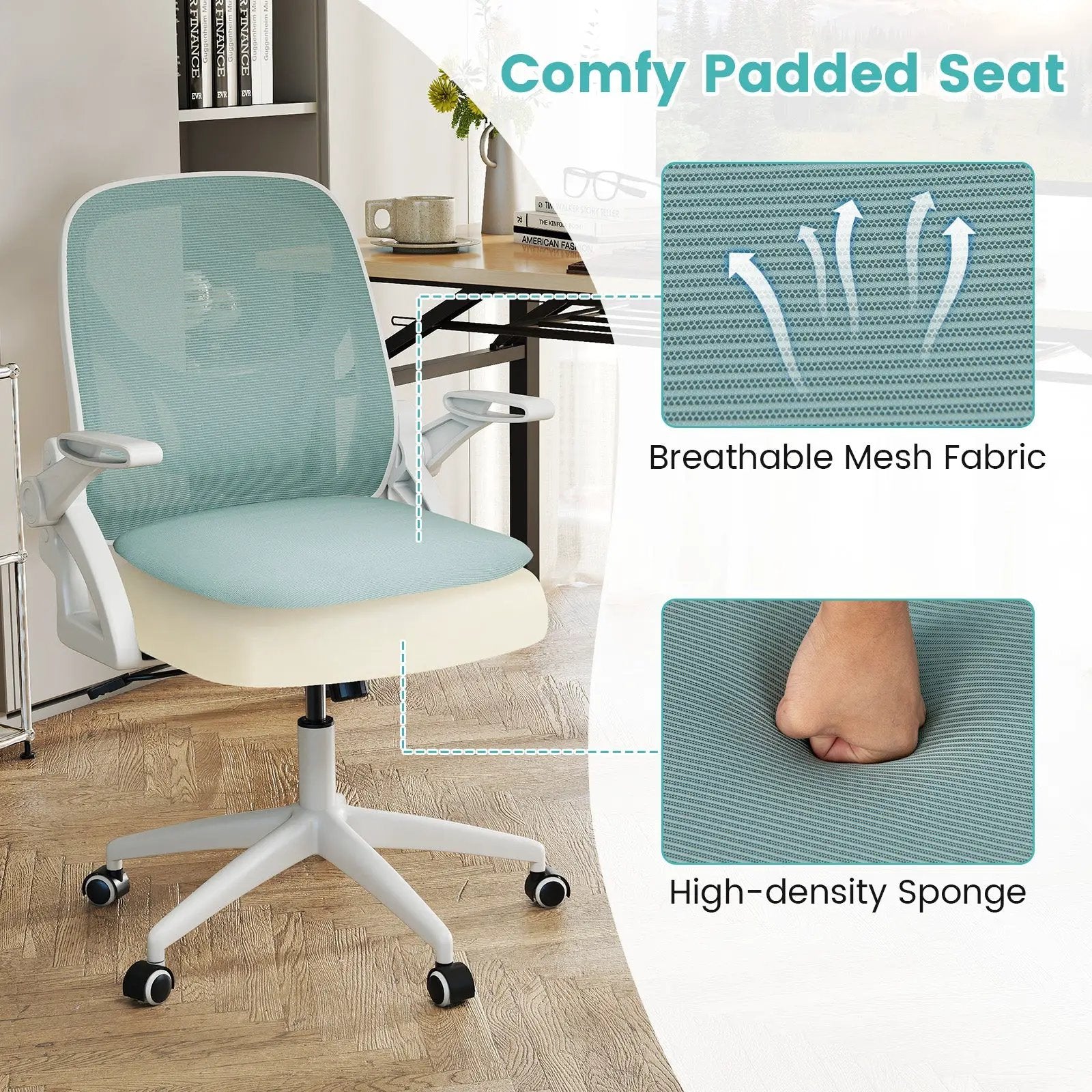Ergonomic Computer Desk Chair with Lumbar Support and Flip-up Arms by DirectDeals
