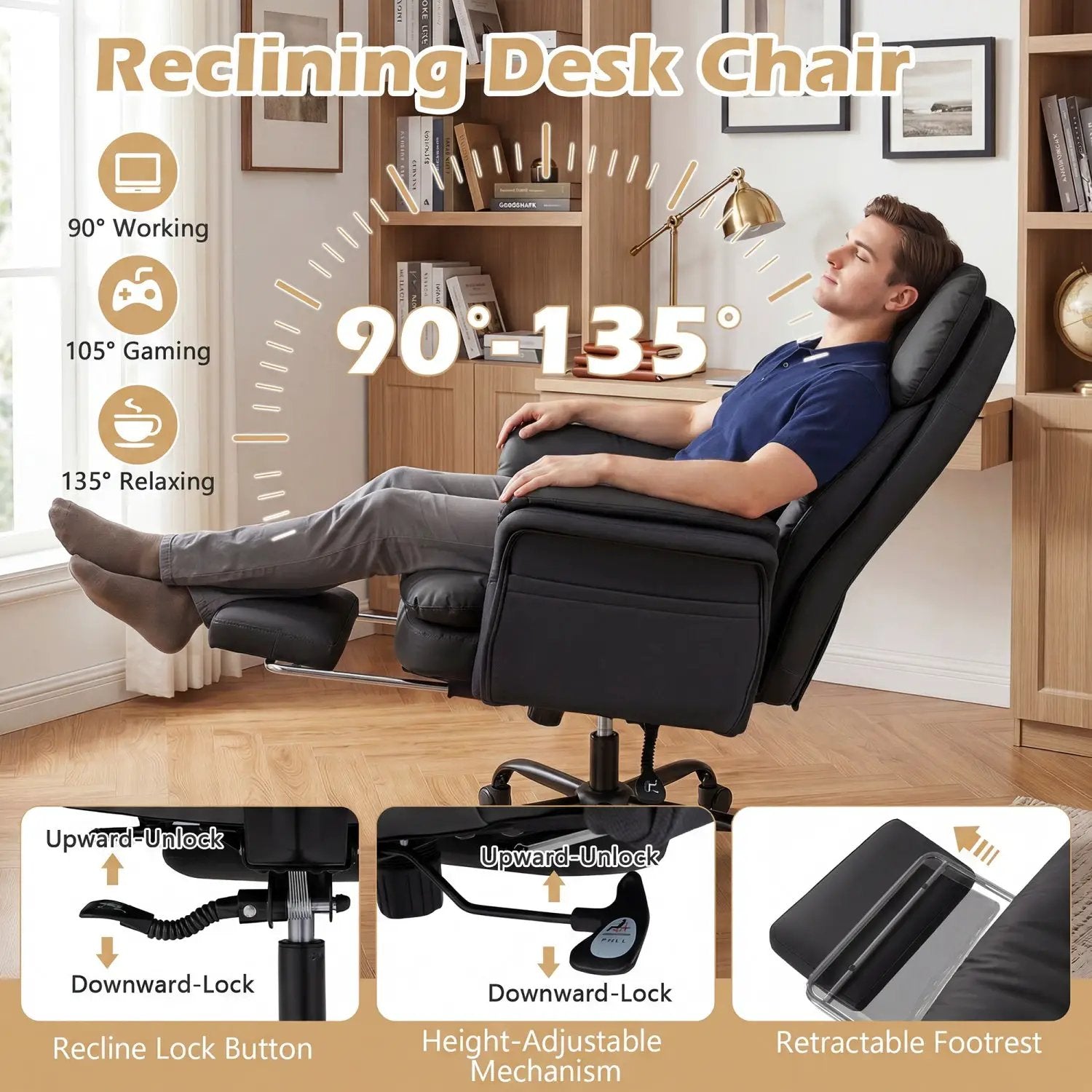 Big and Tall Office Chair with Retractable Footrest 500 lbs by DirectDeals