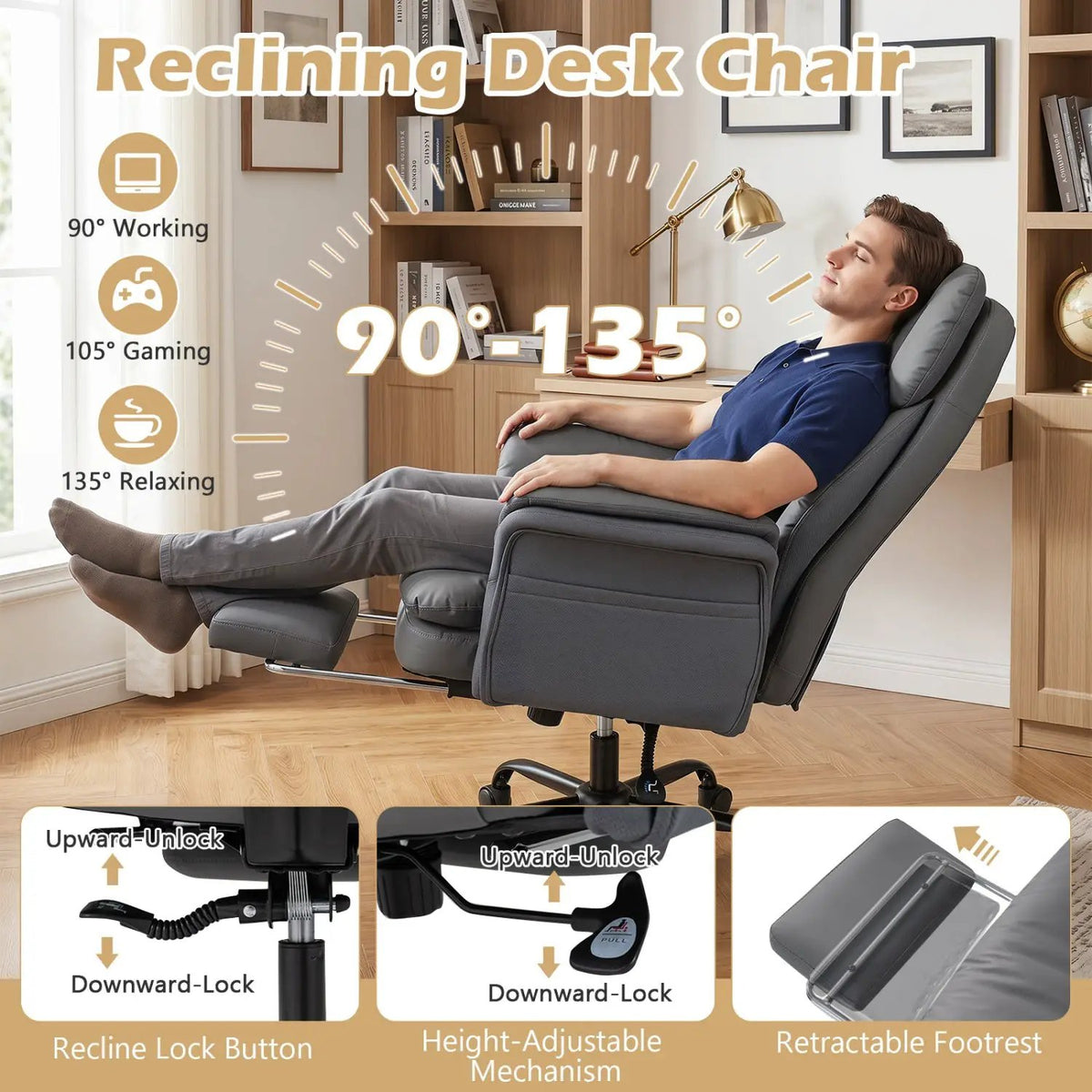 Big and Tall Office Chair with Retractable Footrest 500 lbs by DirectDeals