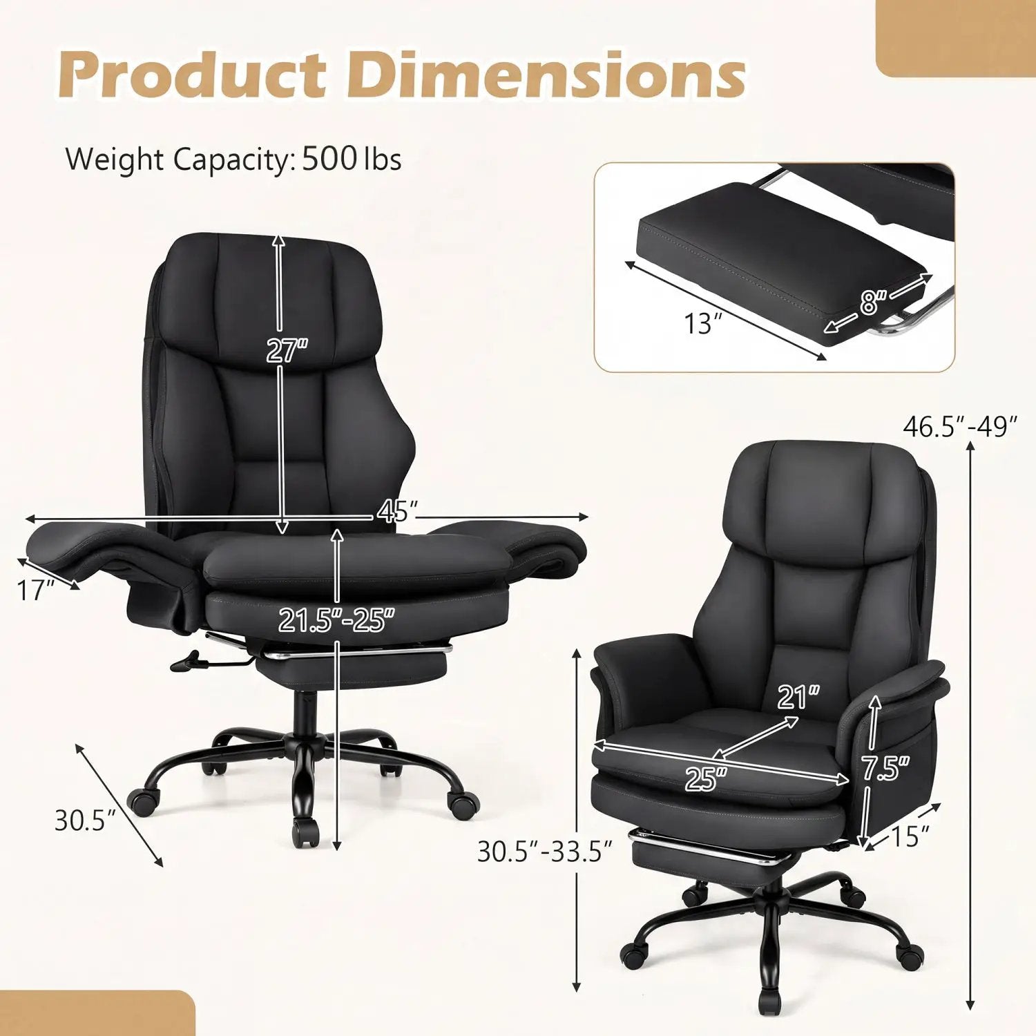 Big and Tall Office Chair with Retractable Footrest 500 lbs by DirectDeals