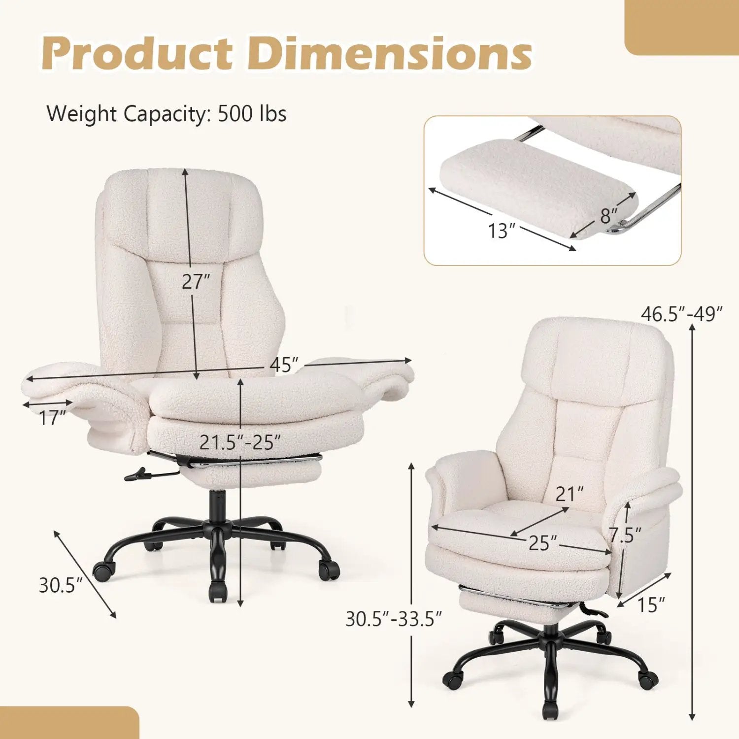 Big and Tall Office Chair with Retractable Footrest 500 lbs by DirectDeals