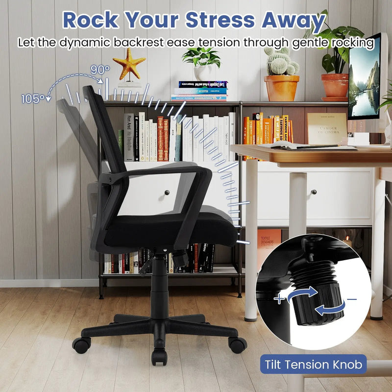Ergonomic Desk Chair with Lumbar Support and Rocking Function-Black by DirectDeals