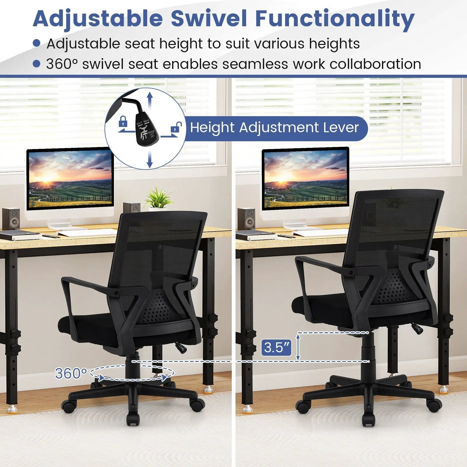 Ergonomic Desk Chair with Lumbar Support and Rocking Function-Black by DirectDeals