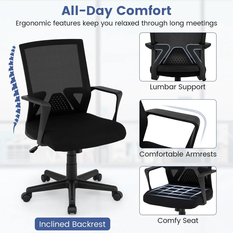 Ergonomic Desk Chair with Lumbar Support and Rocking Function-Black by DirectDeals