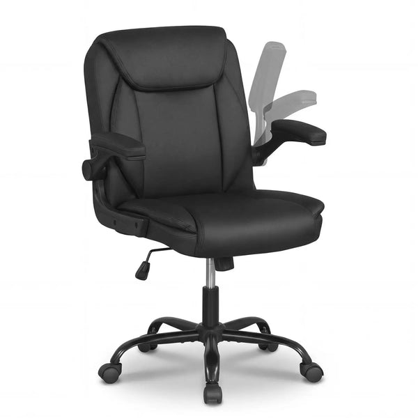 Ergonomic Leather Office Chair with Flip-up Armrests and Rocking Function