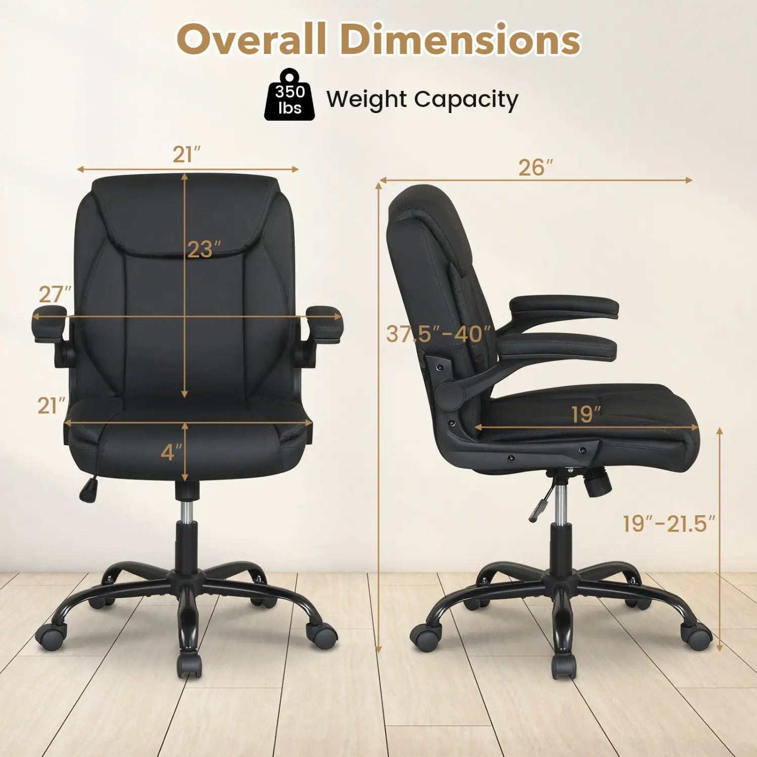 Ergonomic Leather Office Chair with Flip-up Armrests and Rocking Function by DirectDeals
