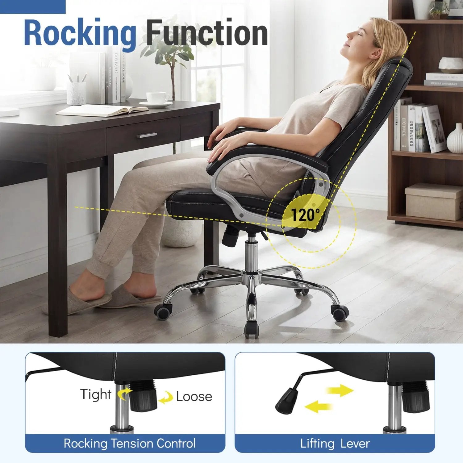 Ergonomic Leather Office Chair with Padded Armrests and Rocking Backrest by DirectDeals
