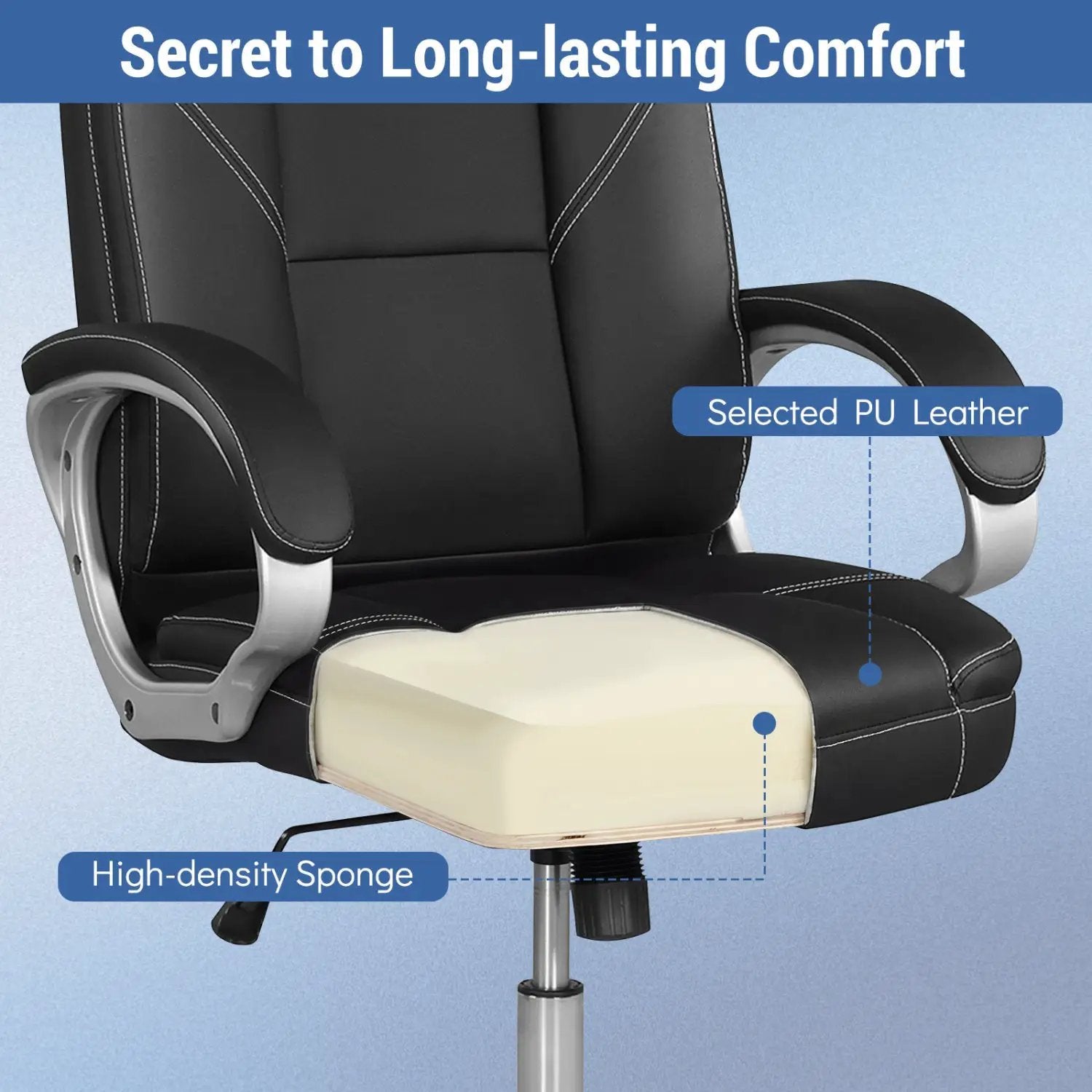 Ergonomic Leather Office Chair with Padded Armrests and Rocking Backrest by DirectDeals