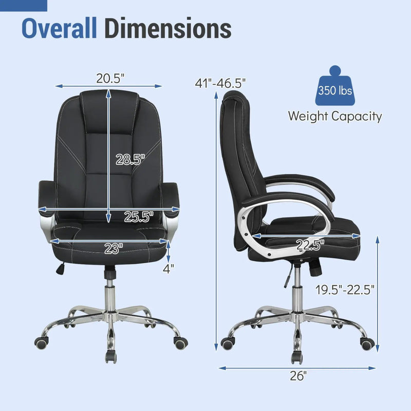 Ergonomic Leather Office Chair with Padded Armrests and Rocking Backrest by DirectDeals