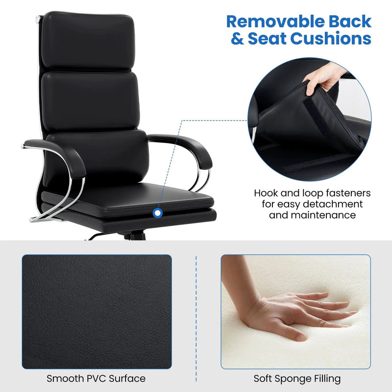 Ergonomic Leather Office Chair with Adjustable Height and Rocking Function-Black by DirectDeals