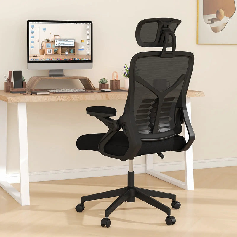 Ergonomic Mesh Office Chair with Lumbar Support and Rocking Function-Black by DirectDeals