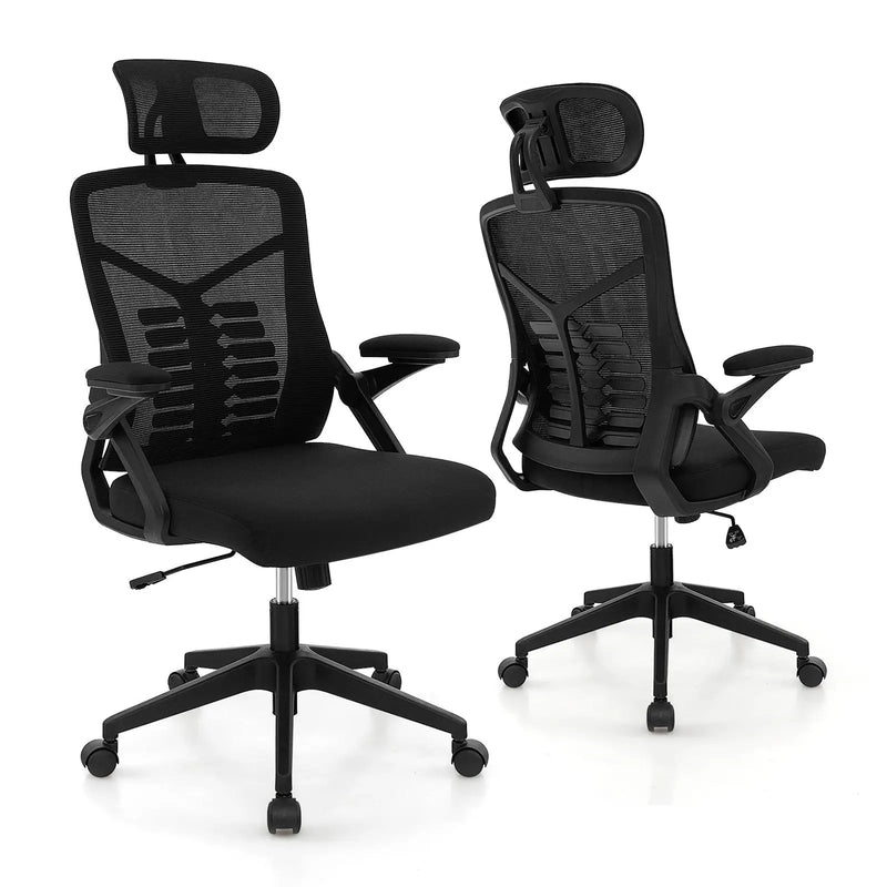 Ergonomic Mesh Office Chair with Lumbar Support and Rocking Function-Black by DirectDeals