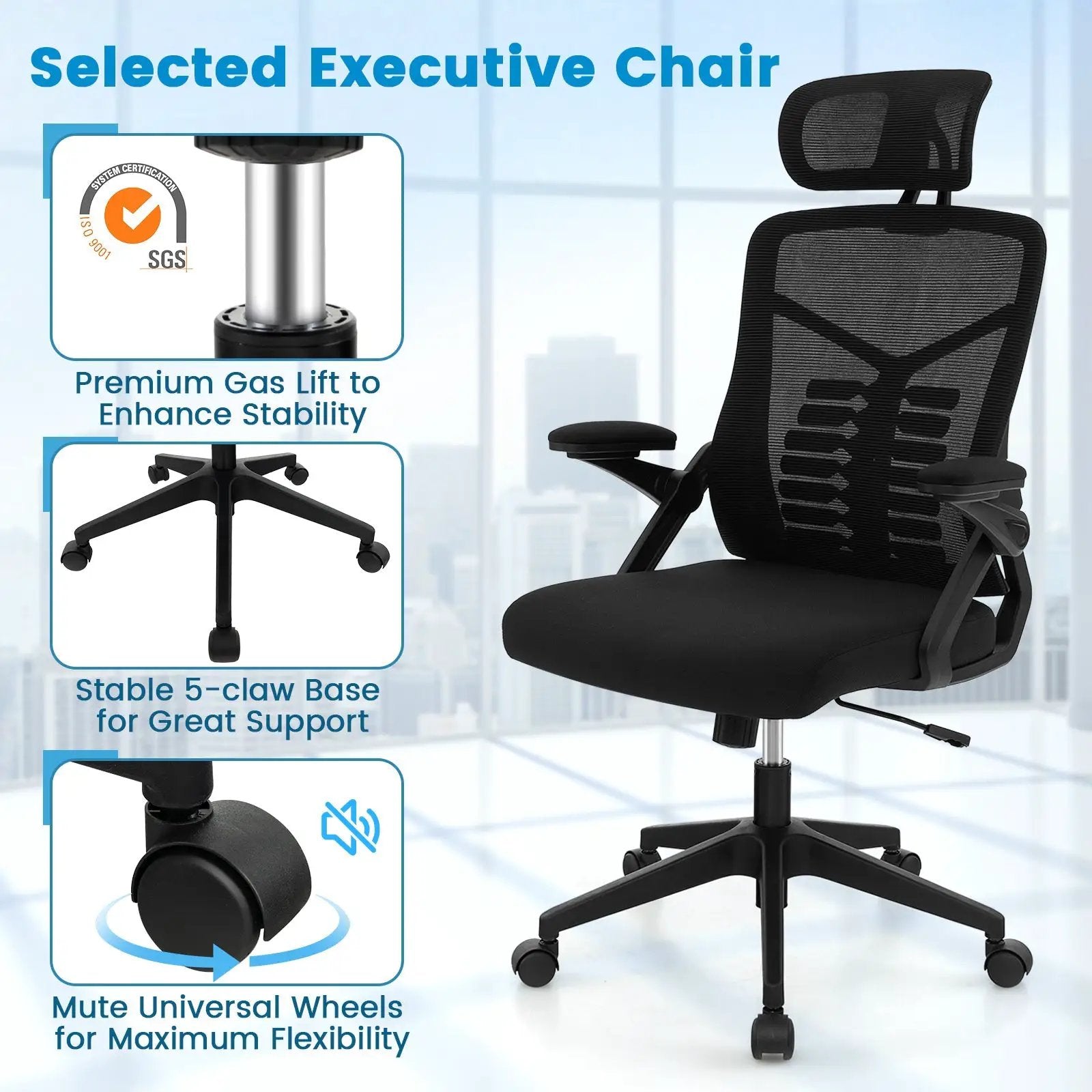 Ergonomic Mesh Office Chair with Lumbar Support and Rocking Function-Black by DirectDeals