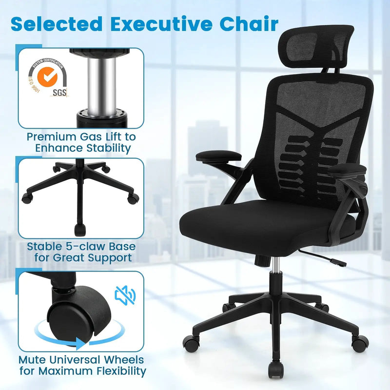 Ergonomic Mesh Office Chair with Lumbar Support and Rocking Function-Black by DirectDeals