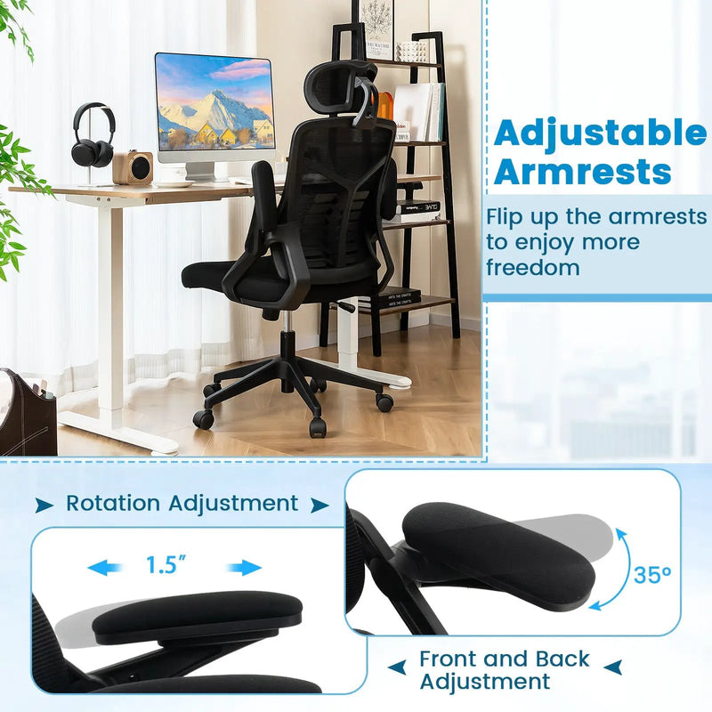 Ergonomic Mesh Office Chair with Lumbar Support and Rocking Function-Black by DirectDeals
