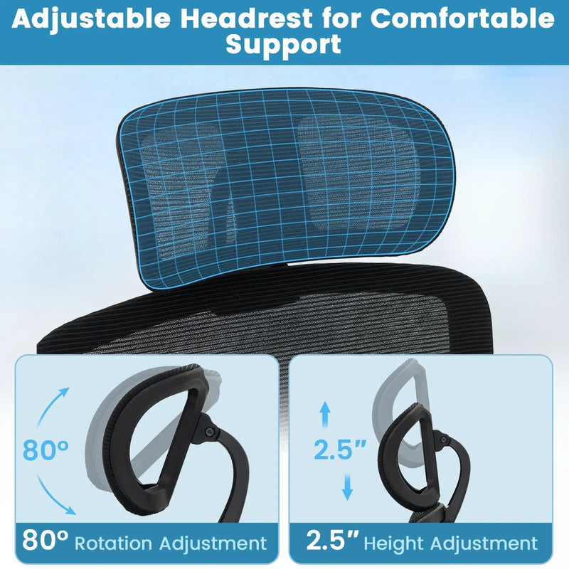 Ergonomic Mesh Office Chair with Lumbar Support and Rocking Function-Black by DirectDeals