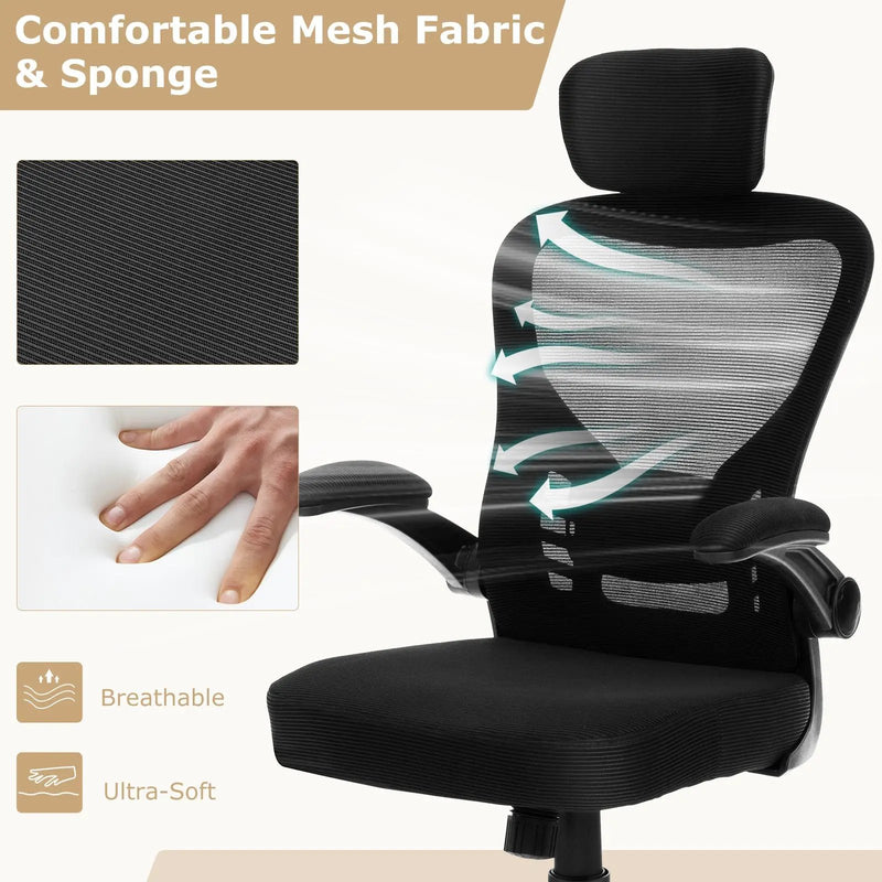 Ergonomic Mesh Office Chair with Adjustable Height for Home Office-Black by DirectDeals