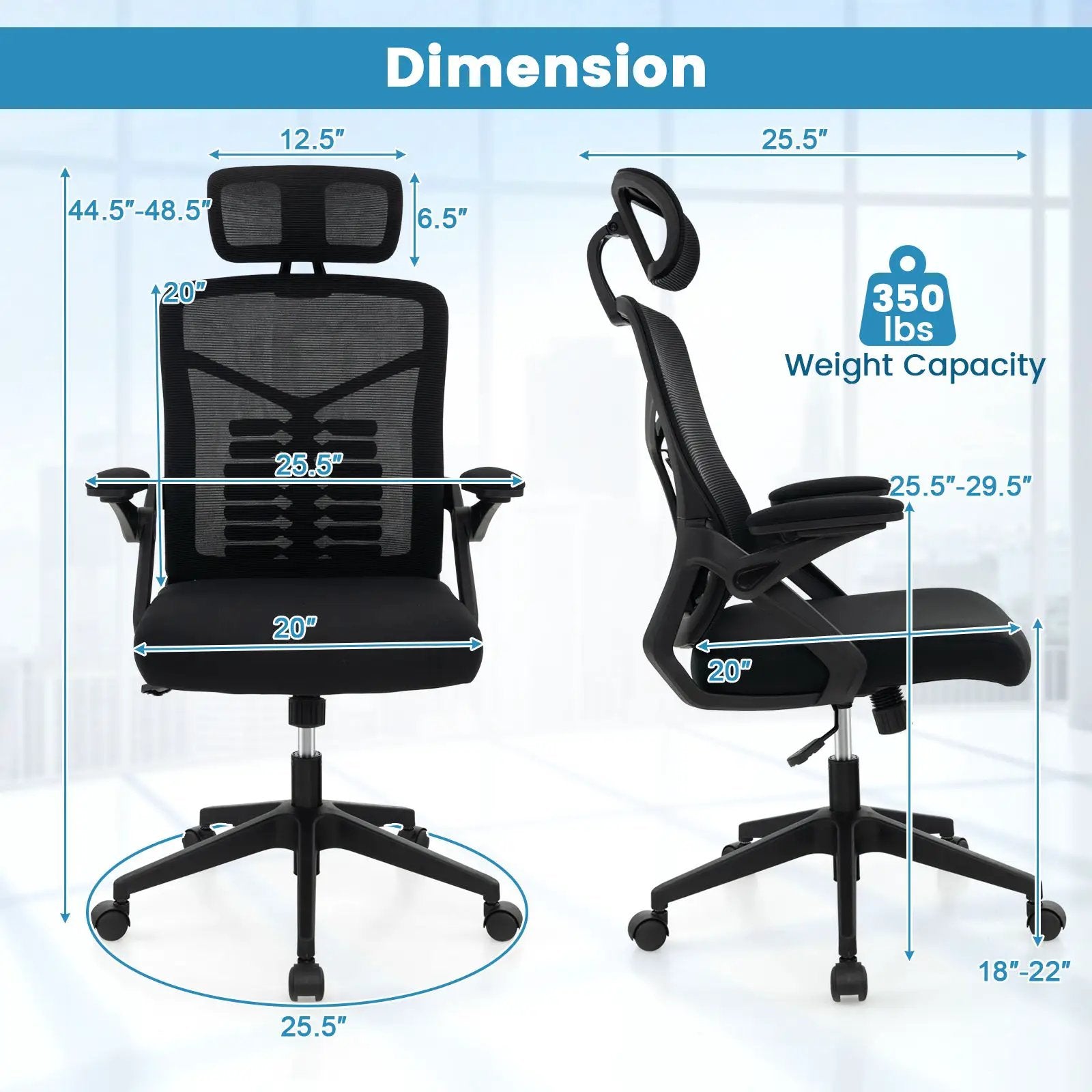 Ergonomic Mesh Office Chair with Lumbar Support and Rocking Function-Black by DirectDeals
